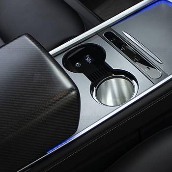 Tesla Model Y / Model 3 Fincan Scaklk Kontrol Sistemi, 4 Etkili Ayarda Kontrol, AMD ip le Kontrol, Siyah