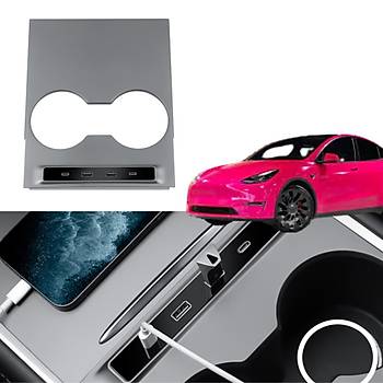 Tesla Model Y / Model 3  Orta Konsol Kaplamas USB Girii Hzl arj 4' l Kablo Merkezi, Siyah