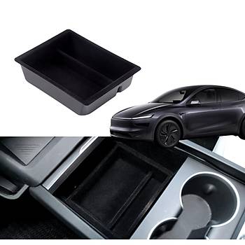 Tesla Juniper Orta Konsol Dzenleyici st Kaymaz Yzey Kuma Kaplamal, Orijinal Versiyon Siyah Renk