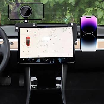 Tesla Model Y / Model 3 Ekran stne Taklan  Magsafe Telefon Tutucu, Mknatsl Siyah Renk