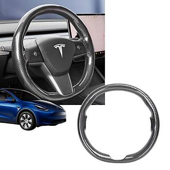 Tesla Model Y / Model 3 Direksiyon Simidi Tek Para Kaplamas, Karbon Parlak Siyah Renk
