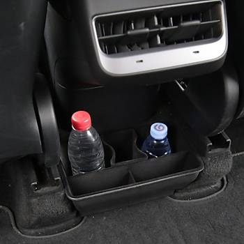 Tesla Model Y Arka Koltuklarn Ortasna Taklan Blmeli Dzenleyici Kutu, Tek Kat Kaymaz Yzey Kaplama, Siyah Renk