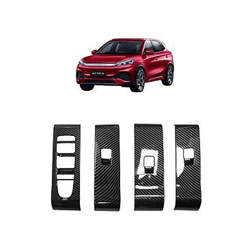 BYD Atto 3 n ve Arka Kaplar Cam Ama Modl erevesi, 4 Adet Set Olarak, ABS Karbon Kaplama, Siyah
