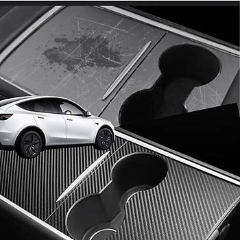 Tesla Model Y  / Model 3 Orta Konsol Karbon Kaplama Sticker, 2 Adet Set Olarak