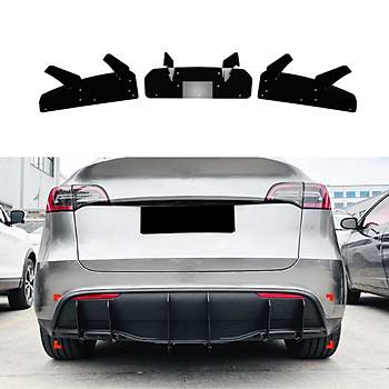 Tesla Juniper  Arka Tampon Spoyleri, Arka Difzr, 3 Adet Set Olarak, Parlak Siyah Renk