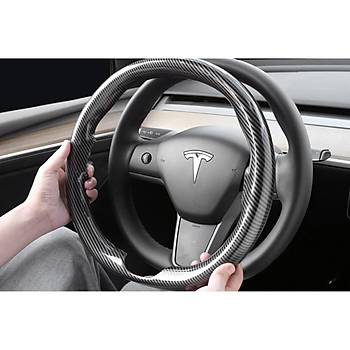 Tesla Model Y / Model 3 Direksiyon Simidi Tek Para Kaplamas, Karbon Parlak Siyah Renk