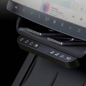 Tesla Model Y  / Model 3 Ekran Altna Taklan Kablosuz Dzenleyici, Fonksiyonel Dmelere Sahip, Siyah Renk