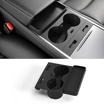 Tesla Model Y / Model 3 Orta Konsol Silikon Bardak, Telefon Tutucu ve Kablo Dzenleyici Siyah Renk