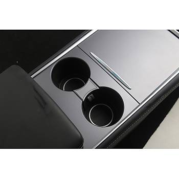 Tesla Model Y / Model 3 Orta Konsol Sert Plastik ecek Tutucu Blc, Mat Gri Renk