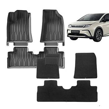 BYD Dolphin Hal ve Kauuk n ve Arka Paspas Takm, 6 Para Set Olarak, Siyah Renk