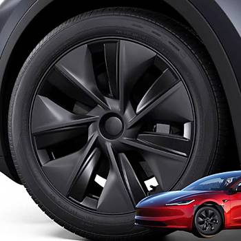 Tesla Model Y TWIN Simetri Jant Kapa Seti 19 n, Siyah ve Koyu Gri Renk