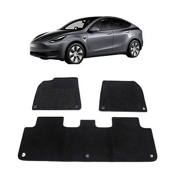 Tesla Model Y Hal ve Kauuk kili Paspas Takm, n ve Arka Set, Siyah Renk