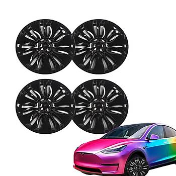 Tesla Model Y TURBO FLUX Jant Kapa Seti 19 n, Parlak Siyah Renk (4 Adet Set Olarak Satlmaktadr.)