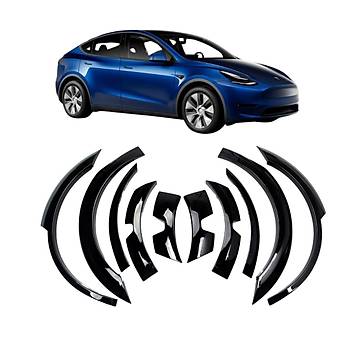 Tesla Model Y Komple Dodik Seti, 10 Adet Set Olarak, Parlak Siyah Renk