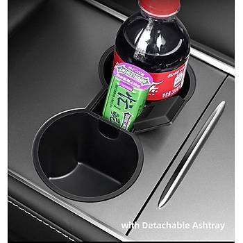 Tesla Model Y / Model 3 Orta Konsol Ortas Kapakl Kllk ve Bardak Tutucu Siyah