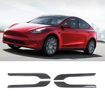 Tesla Model Y / Juniper / Model 3 Kap� A�ma Kolu Karbon Kaplama, 4 Adet Set, Parlak Siyah Renk