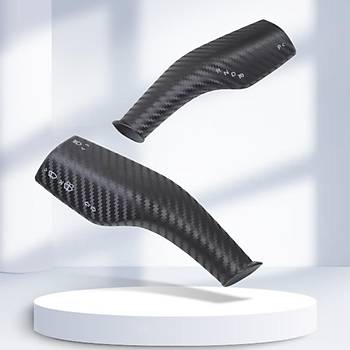 Tesla Model Y / Model 3 Direksiyon Kontrol Kolu Kaplama Seti, 2 Adet Set, Karbon Mat Siyah Renk