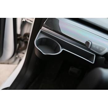 Tesla Model Y / Model 3 n Gs Bardak ve Telefon Tutucu Beyaz ve Gri Renk Seenei le