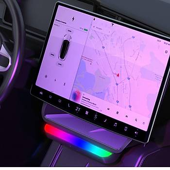 Tesla Model Y  / Model 3 Ekran Altna Taklan Dzenleyici, LED Renklere Sahip, Siyah Renk