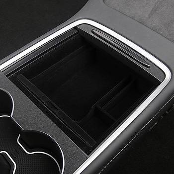 Tesla Model Y / Model 3 Orta Konsol Dzenleyici st Kaymaz Yzey Kuma Kaplamal, Siyah Renk