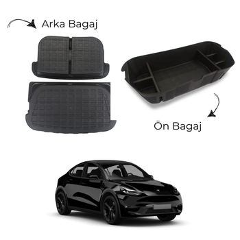 Tesla Model Y n Bagaj ve Arka Bagaj Dzenleyici Seti, Tm Yzey  Su Geirmez, 3 Adet Set Olarak, Siyah Renk