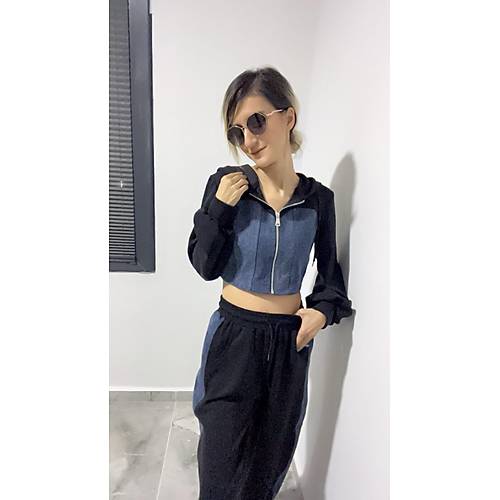Denim Detay Siyah Takm