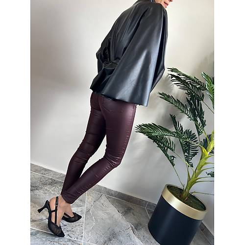 Bordo Mum Kaplama Pantalon