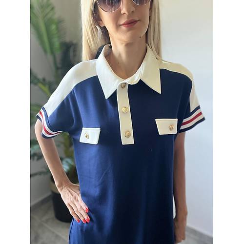 Lacivert Polo Yaka Elbise