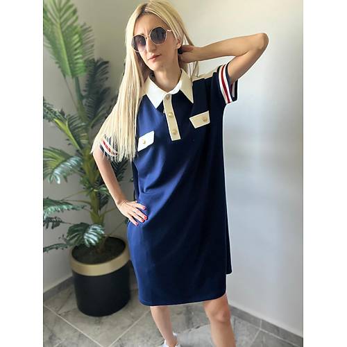Lacivert Polo Yaka Elbise
