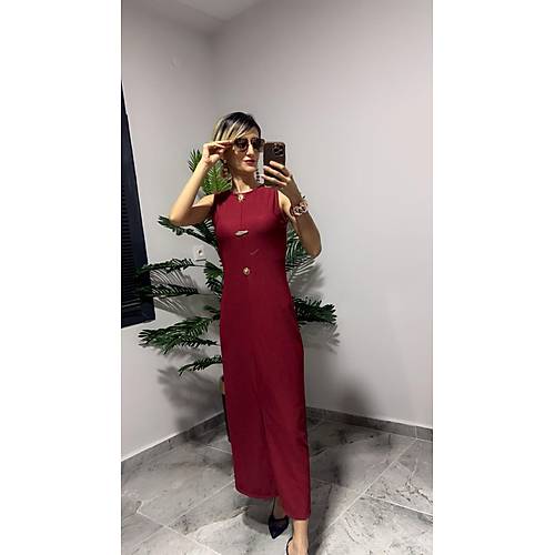 Gold Aksesuar Detayl Askl Elbise Bordo