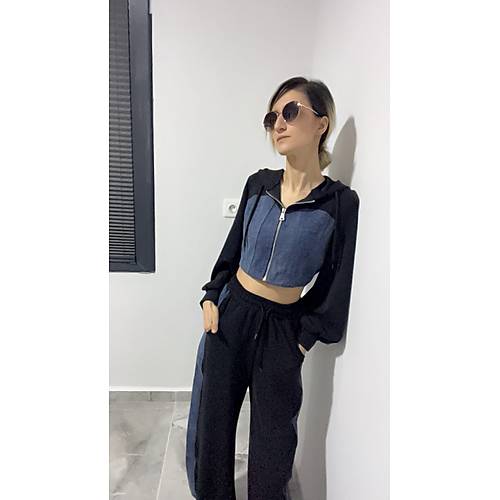 Denim Detay Siyah Takm