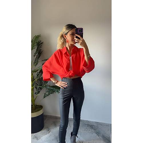 Gizli Dme Detayl Oversize Gmlek Nar iei