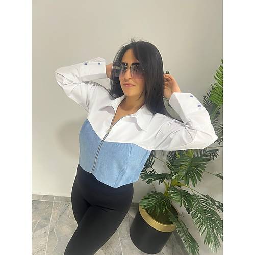 Kot Detayl Fermuarl Crop Gmlek
