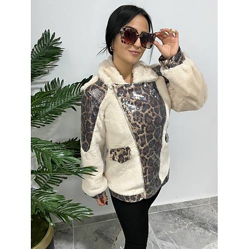 Leopar Payetli Yumo Ceket