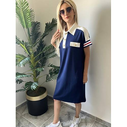 Lacivert Polo Yaka Elbise