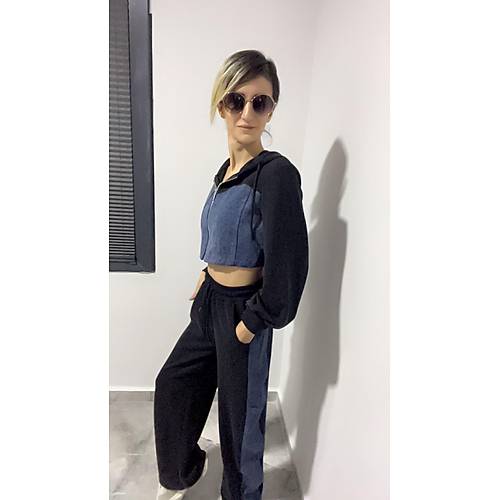 Denim Detay Siyah Takm