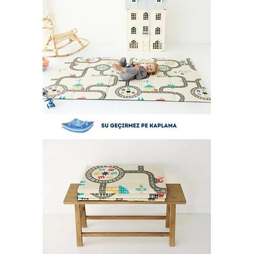 Coolmats Katlanabilir Oyun Mat�, Tek Tarafl� �ocuk Oyun Hal�s� Aktivite Oyun Alan� - Araba Yar���