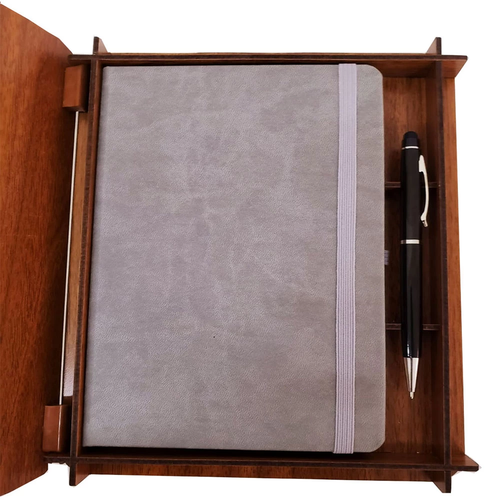 Hediyelik Metal Kalem Ve �izgili Deri Defter