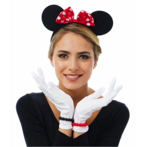 K�rm�z� Fiyonklu Minnie Mouse Tac� Ve Beyaz Eldiven Seti