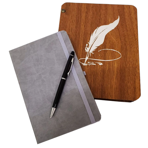 Hediyelik Metal Kalem Ve �izgili Deri Defter