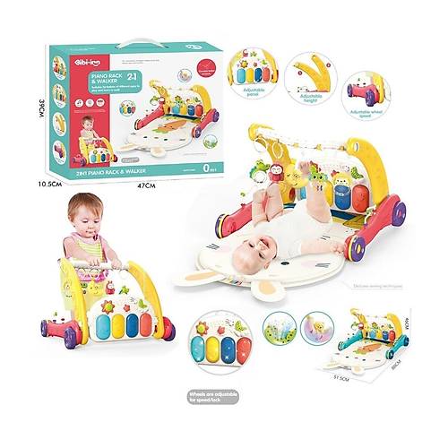 BIB6016- Vardem Piyanolu Bebek Y�r�teci ve Tav�an Desenli K�rm�z� Oyun Hal�s�  2 in 1