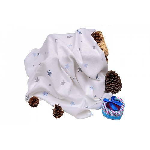 Sema Baby �ok Ama�l� M�slin �rt� 100x80 cm - Mavi Y�ld�z 8682476853131
