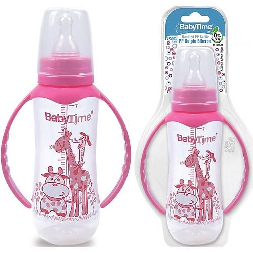 Baby Time Silikon Kiraz Ulu Kulplu Biberon 150ml - Pembe