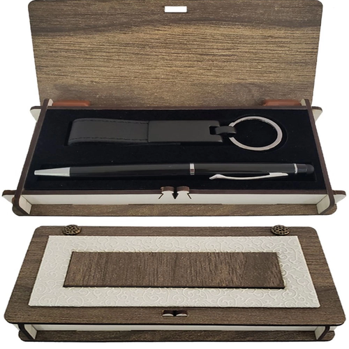 Ah�ap Kutulu Siyah Kalem Ve Anahtarl�k Set