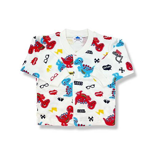 Sema Baby Sevimli Dino Bebek Pijama Takm 3-6 Ay ( Krmz - Mavi )