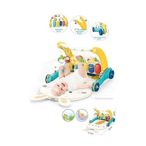 BIB6015 -Vardem Piyanolu 2 in 1 Bebek Y�r�teci ve Tav�an Desenli Mavi Oyun Hal�s�