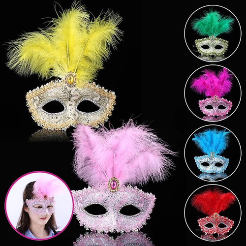 Pembe Dantel ��lemeli Pembe T�yl� Balo Parti Maskesi 17x20 Cm