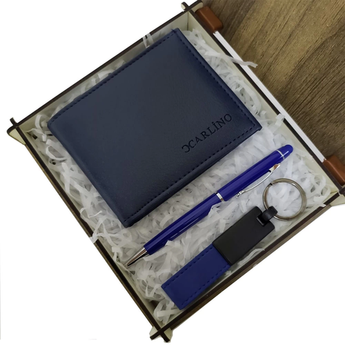 Mavi C�zdan Kalem Ve Deri Mavi Anahtarl�k Set