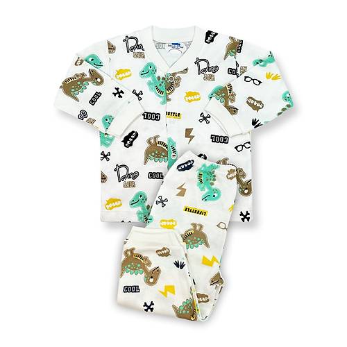 Sema Baby Sevimli Dino Bebek Pijama Takm 0-3 Ay ( Yeil - Kahve )