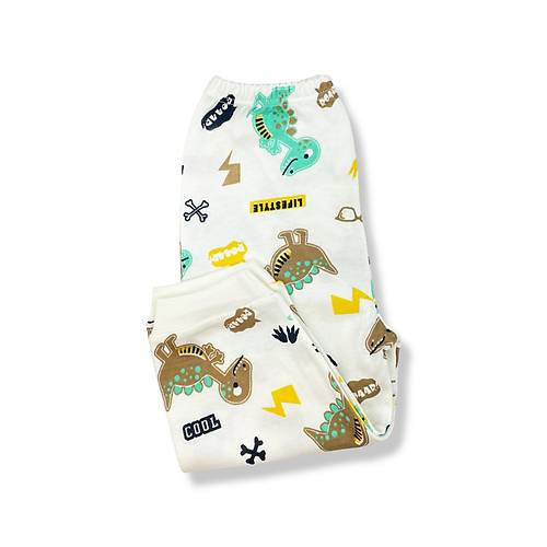 Sema Baby Sevimli Dino Bebek Pijama Takm 6-9 Ay ( Yeil - Kahve )